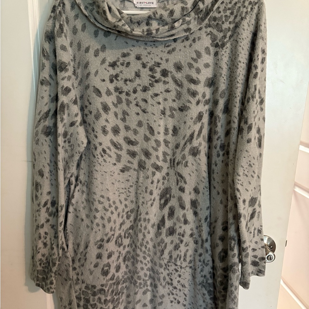 First Love Gray Patterned Cowl Neck Sweater